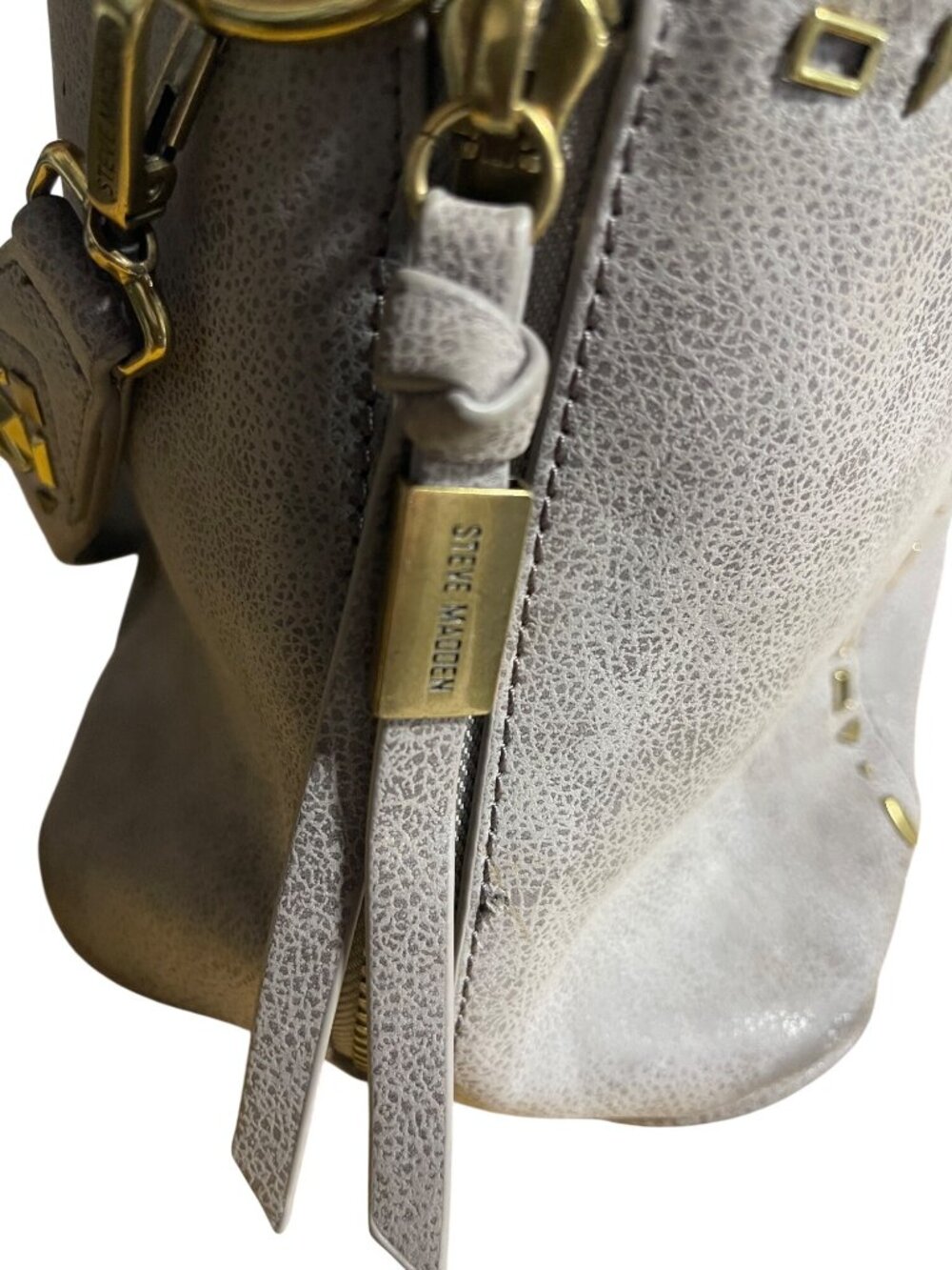 Steve Madden Drew Hobo Bag Gray Faux Leather Shoulder Bag With Gold Accents - Picture 11 of 16